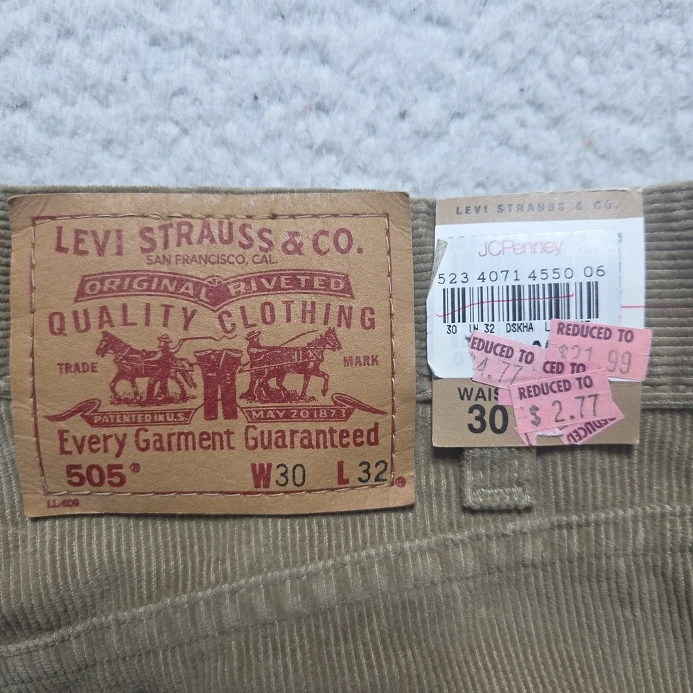 VTG NWT Levis 505 Brown Corduroy Pants Mens 28x31 Regular Fit Straight Leg Cords